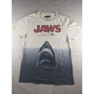 JAWS Movie Graphic T-Shirt Men’s Small White Blue Shark Attack Vintage Style